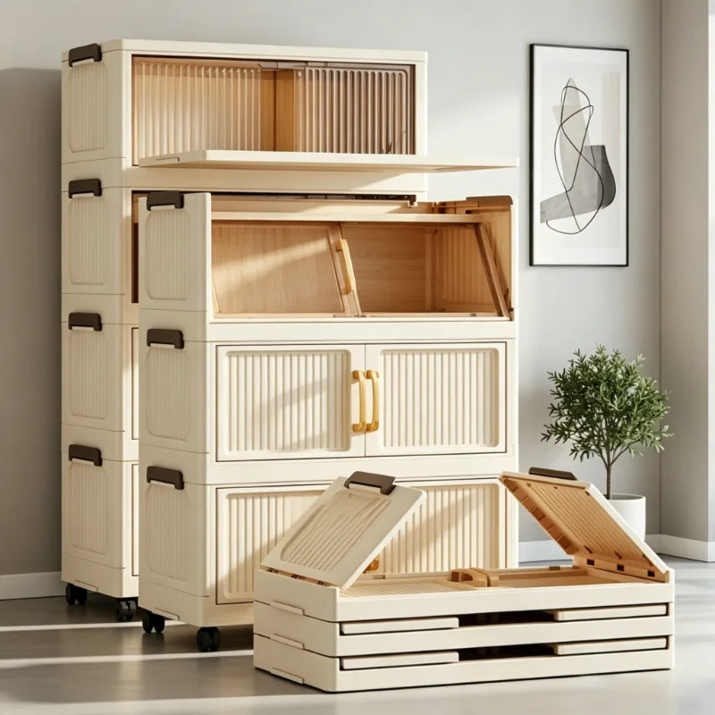Foldable Stackable Plastic Storage Cabinet With Magnetic Doors