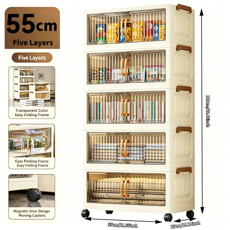 Foldable Stackable Plastic Storage Cabinet With Magnetic Doors