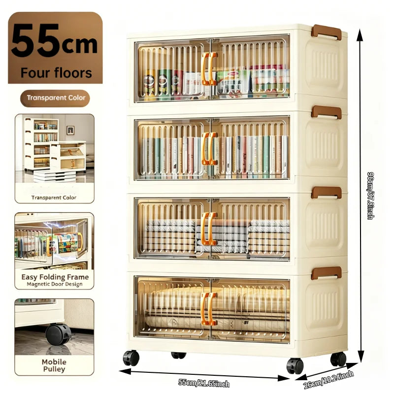 Foldable Stackable Plastic Storage Cabinet With Magnetic Doors