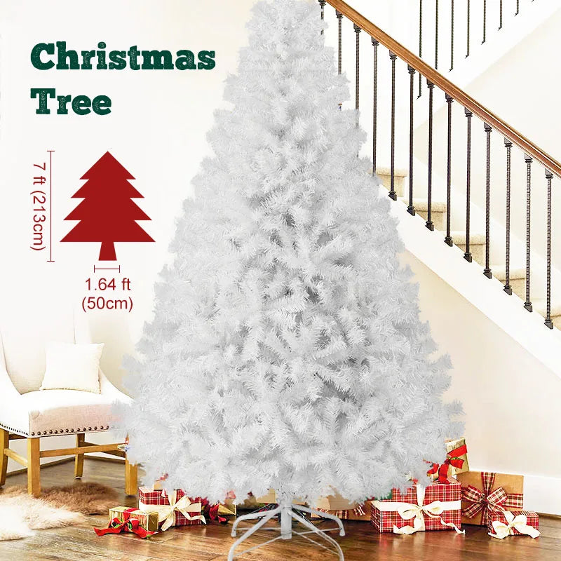 7FT White Christmas Tree with Metal Base – Fluffy PVC 1000 Branches for Holiday /Xmas Decor, No Ornament