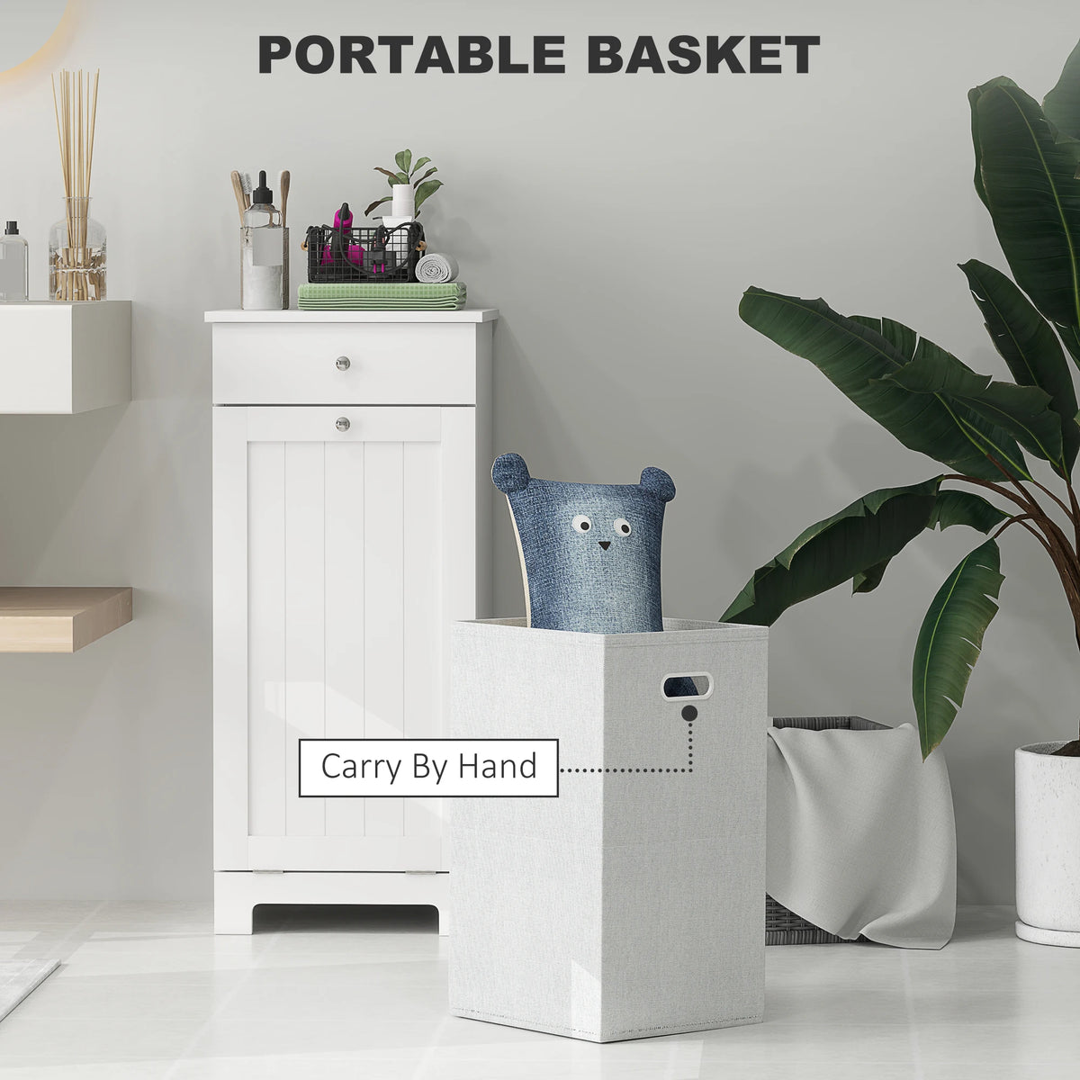 HOMCOM Laundry Cabinet with Removable Basket, Tilt Out Laundry Hamper with Drawer and Beadboard Door, Bathroom Hamper Cabinet, White