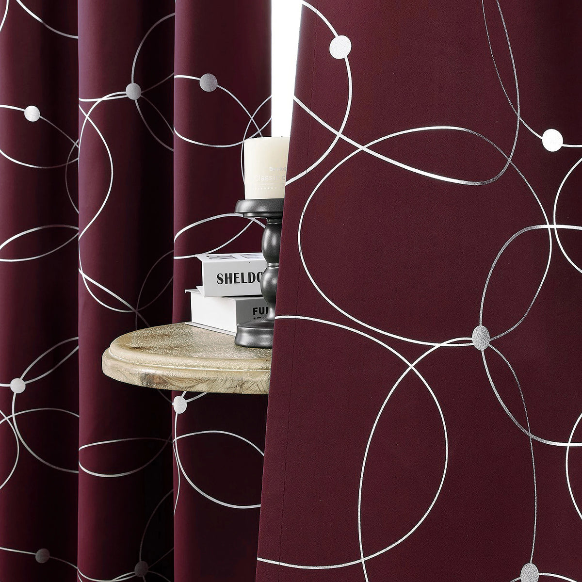 4PCSBlackout Curtains Grommet Thermal Insulated Room Darkening With Circle And Dots Foil Printed For Bedroom