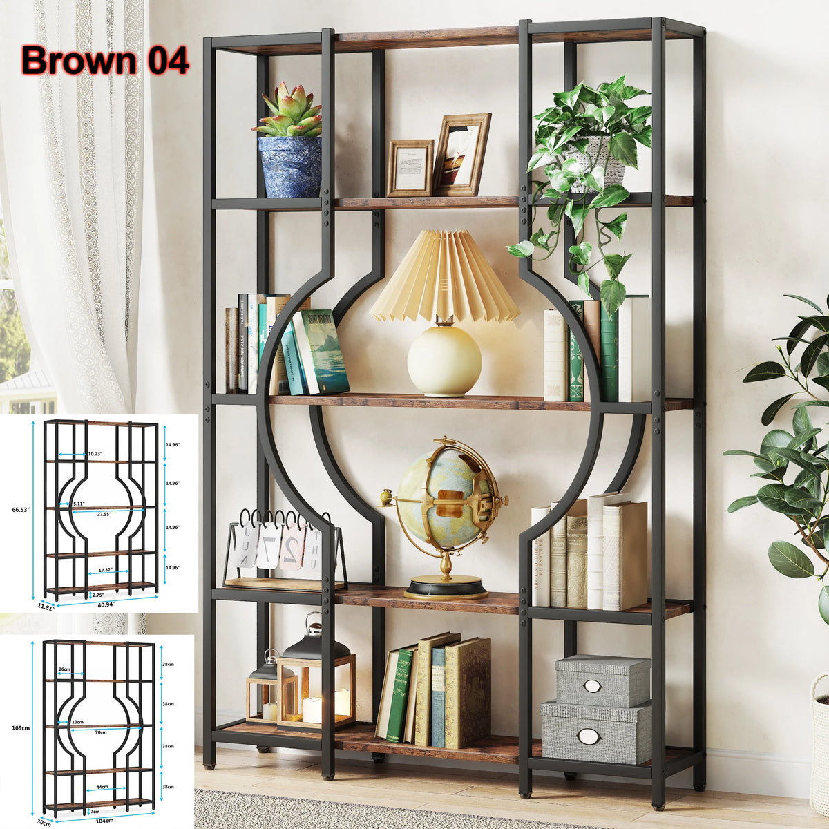 Tribesigns Bookshelf Industrial 5 Tier Etagere Bookcase, Freestanding Tall Bookshelves Display Shelf Storage Organizer