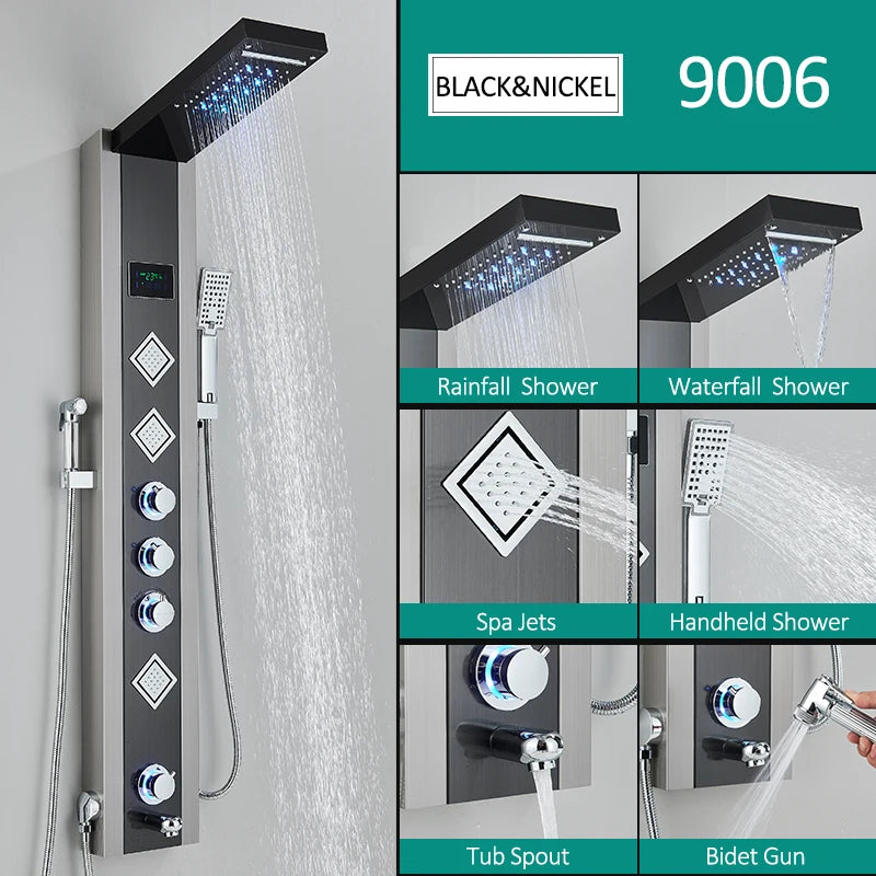 Quyanre Six Function LED Shower Panel With Rainfall Massage Jets