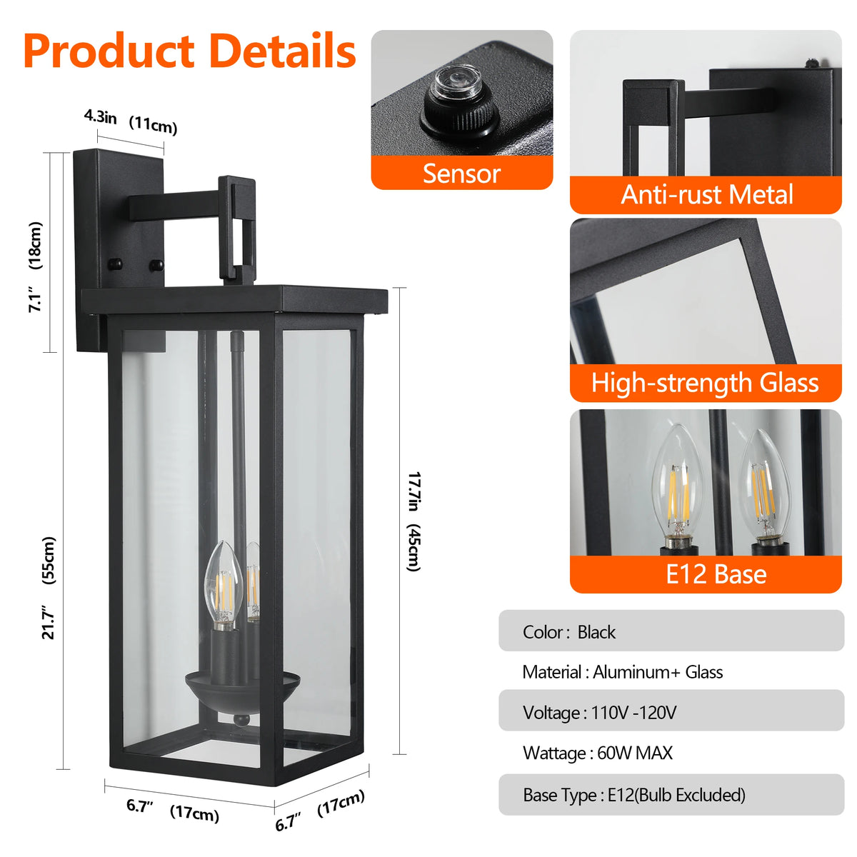 ARLGSITE Outdoor Wall Lantern With Dusk To Dawn Sensor