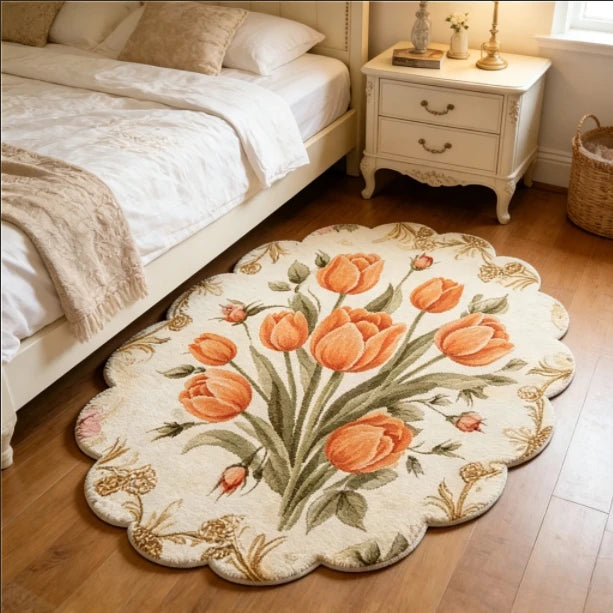 French Style Bedroom Decor Plush Carpet Flower Pattern Carpets for Living Room Fluffy Soft Bedside Floor Mat Thick Washable Rug