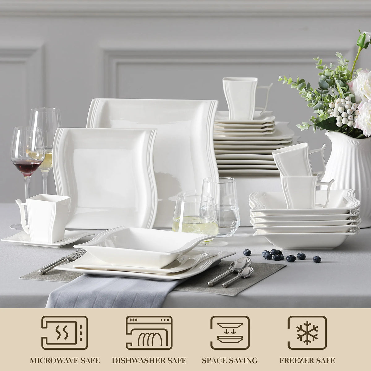 MALACASA Flora Porcelain Dinnerware Set With Plates And Cups