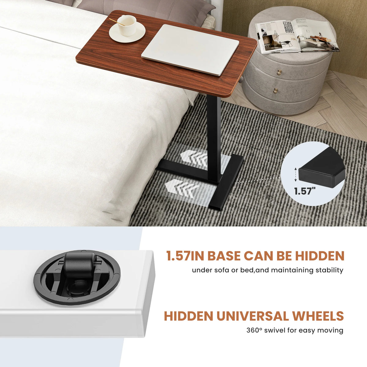 JHK Adjustable Overbed Bedside Table For Laptop And Home Use