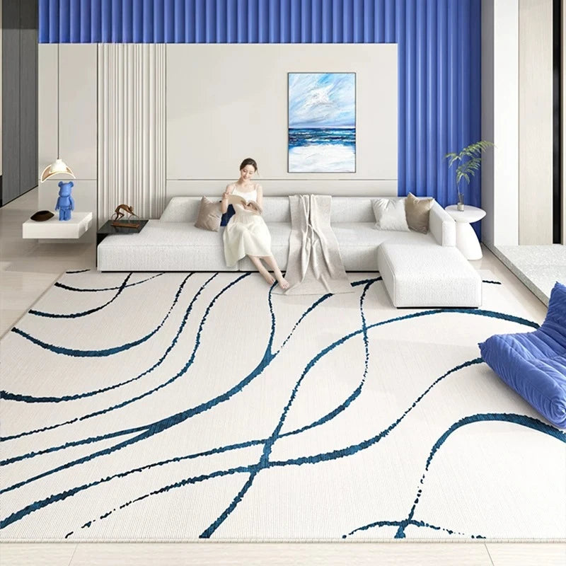 Minimalist Living Room Decoration Carpets Light Luxury Rugs for Bedroom Soft Blue Line Art Lounge Rug Home Thicken Floor Mat