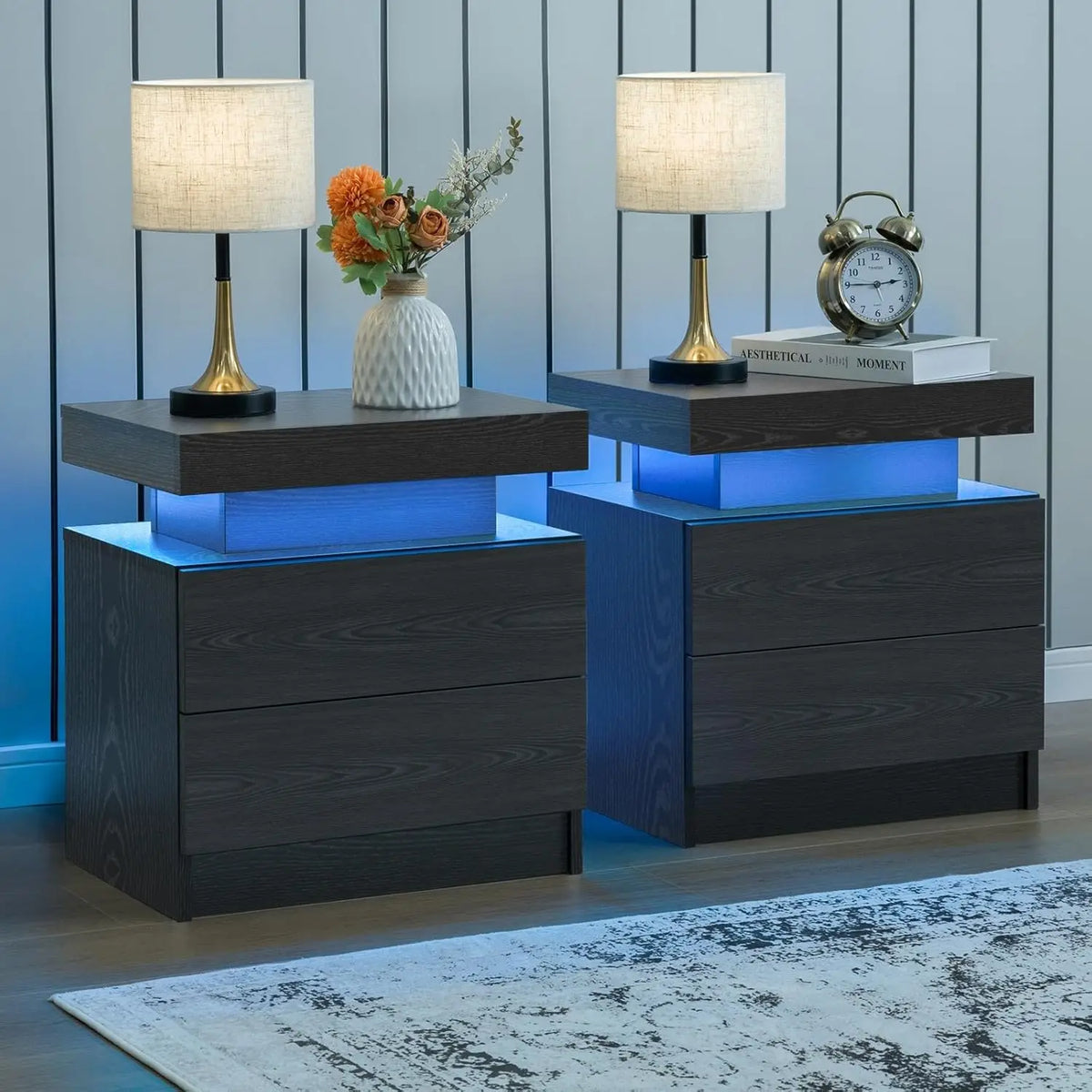 Cubehom LED Nightstand Set With Drawers For Bedroom