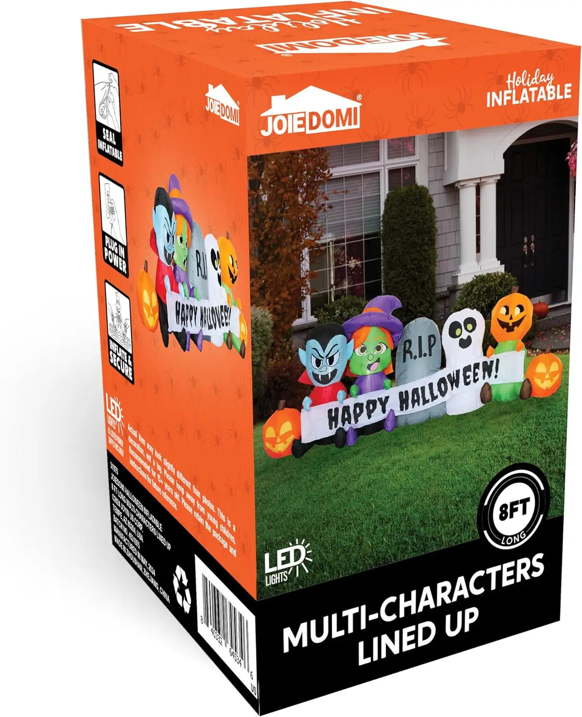 8 FT Long Inflatable Halloween Decor Outdoor, Halloween Blow Up Decorations Inflatable Pumpkin Ghost Vampire Witch Tombstone with LEDs for Yard Decorations