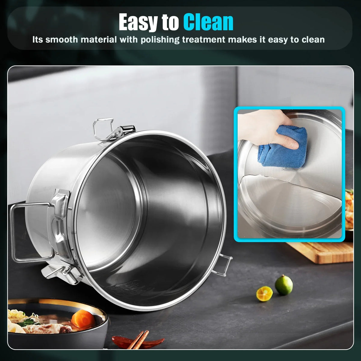 Airtight Stainless Steel Food Storage Canister With Locking Clamp