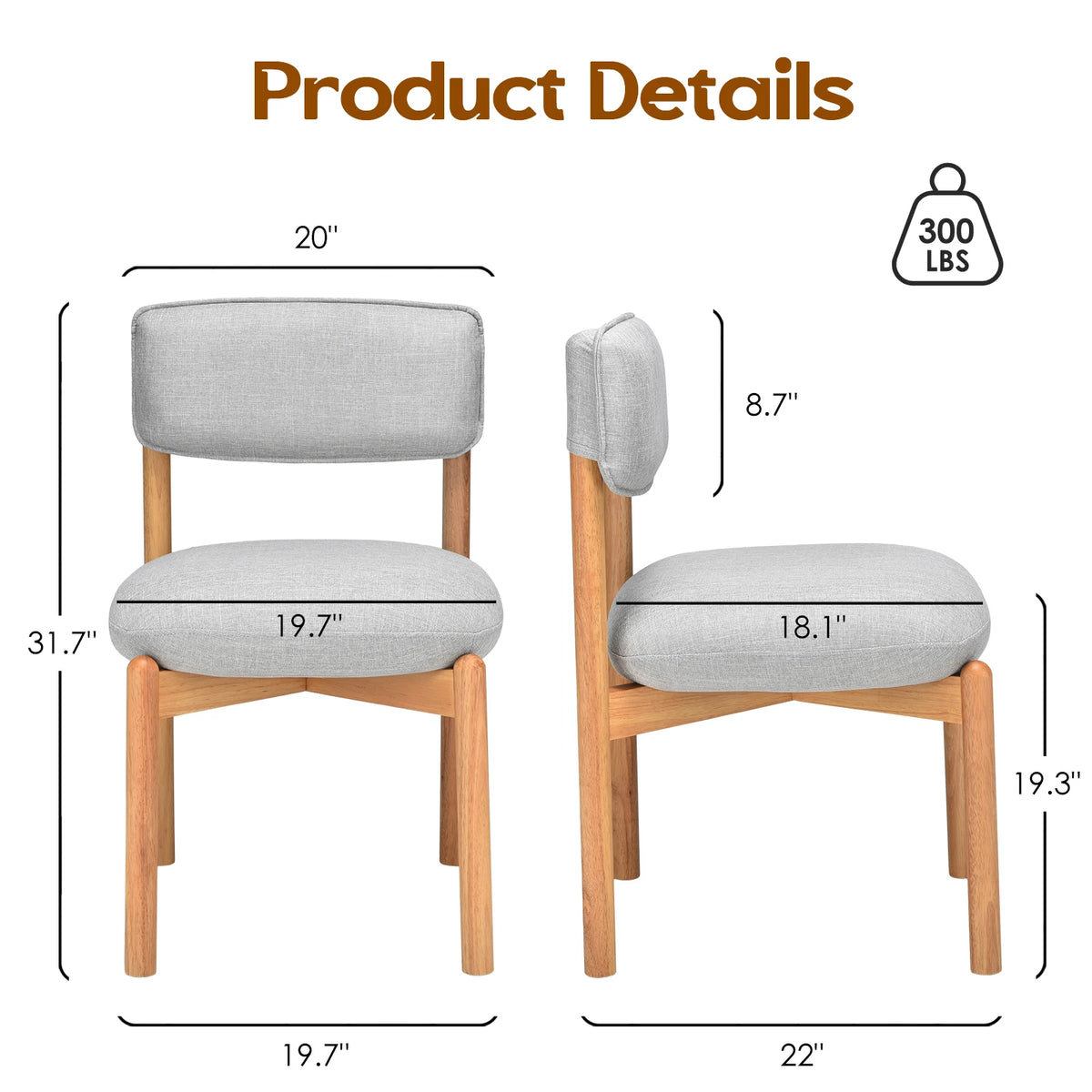 FARINI Set of 2 Modern Upholstered Dining Chairs for Home
