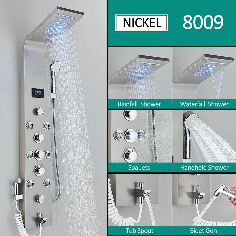 Quyanre Six Function LED Shower Panel With Rainfall Massage Jets