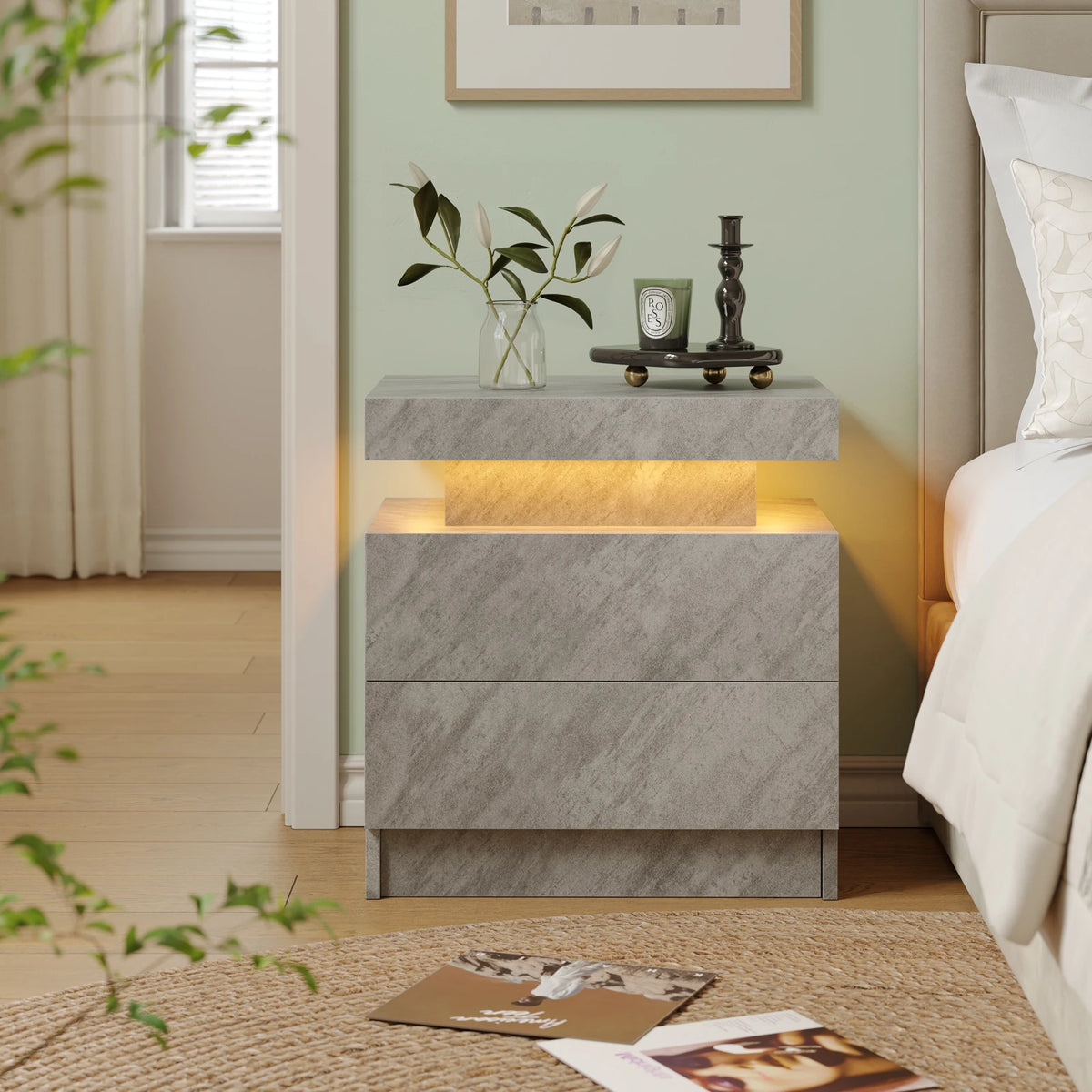 Cubehom LED Nightstand With Two Drawers And RGB Lights