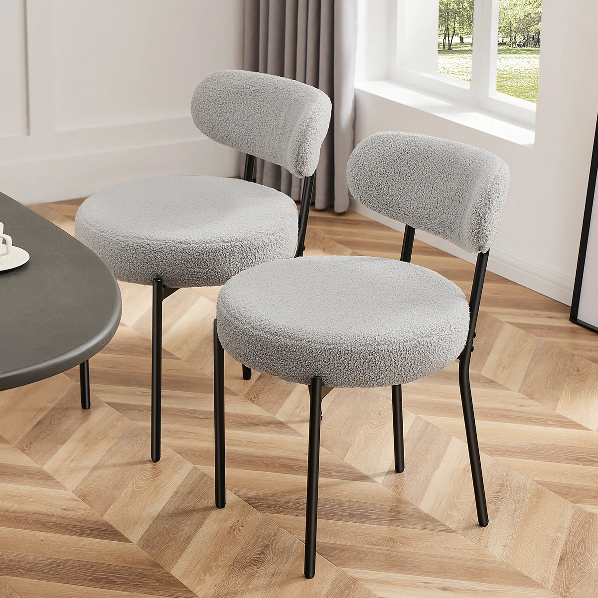 JHK Ergonomic Round Dining Chairs With Plush Fabric Backrests