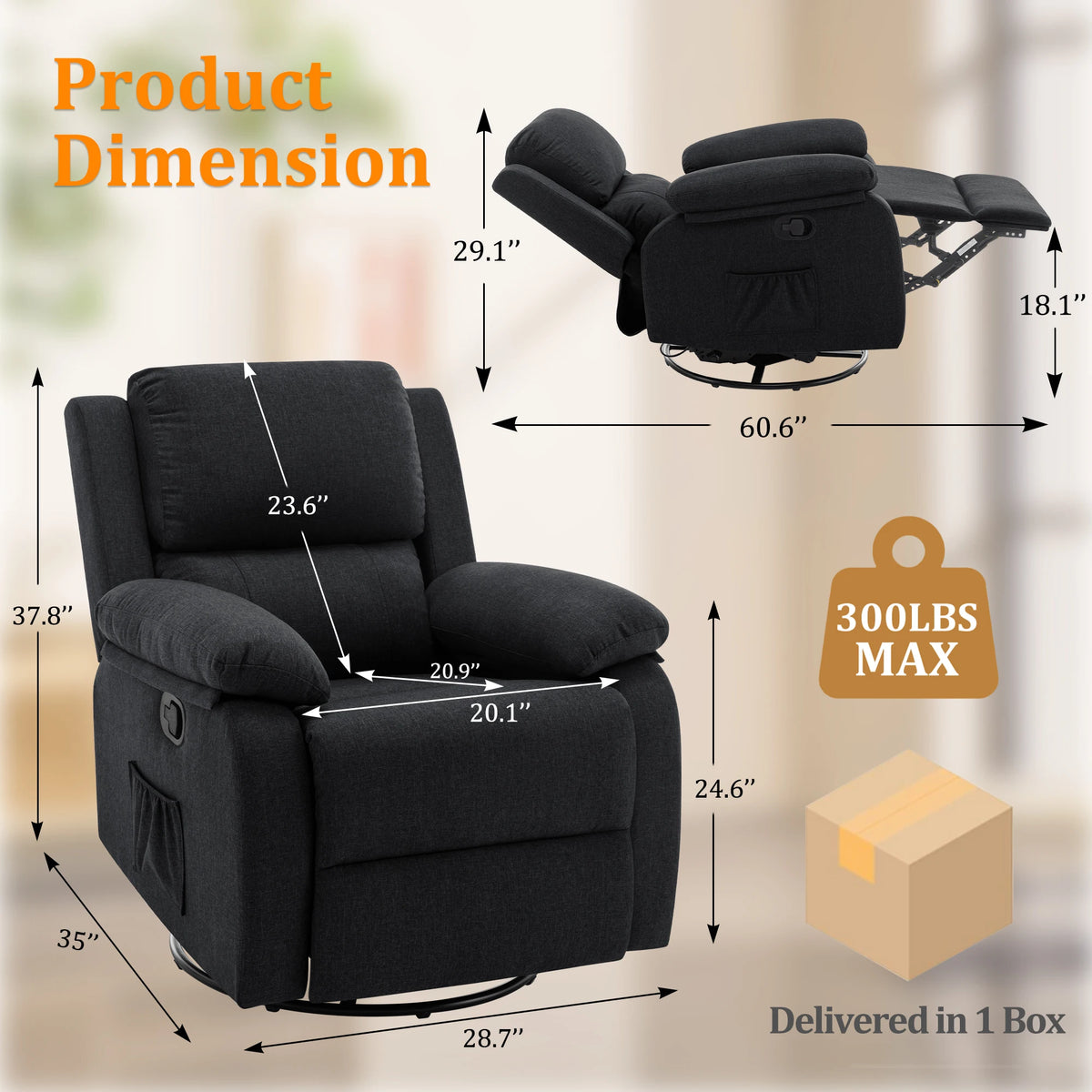 Korser 360 Swivel Rocker Recliner Chair for Adults