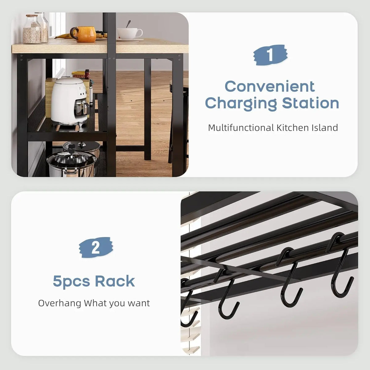 HiMISS Kitchen Island Bakers Rack With Microwave Storage Shelves