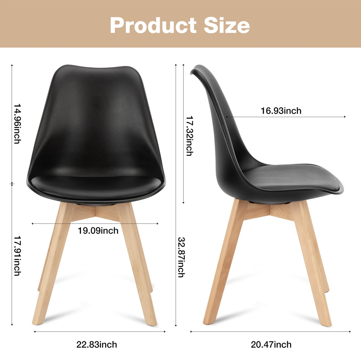 JHK PU Leather Dining Chairs Set With Wooden Legs