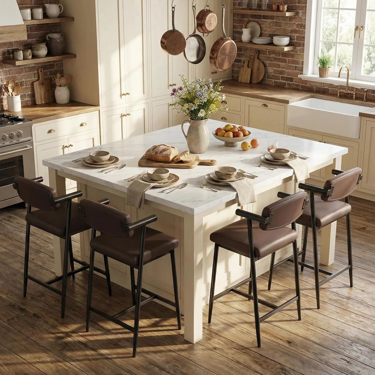 HiMISS Upholstered Metal Dining Bar Stools With Arms And Footrests