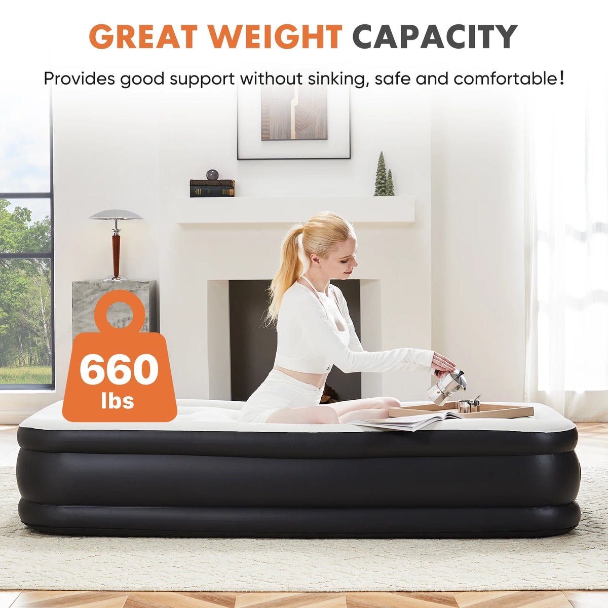 JHK Queen Air Mattress Double Height with Non Slip Bottom
