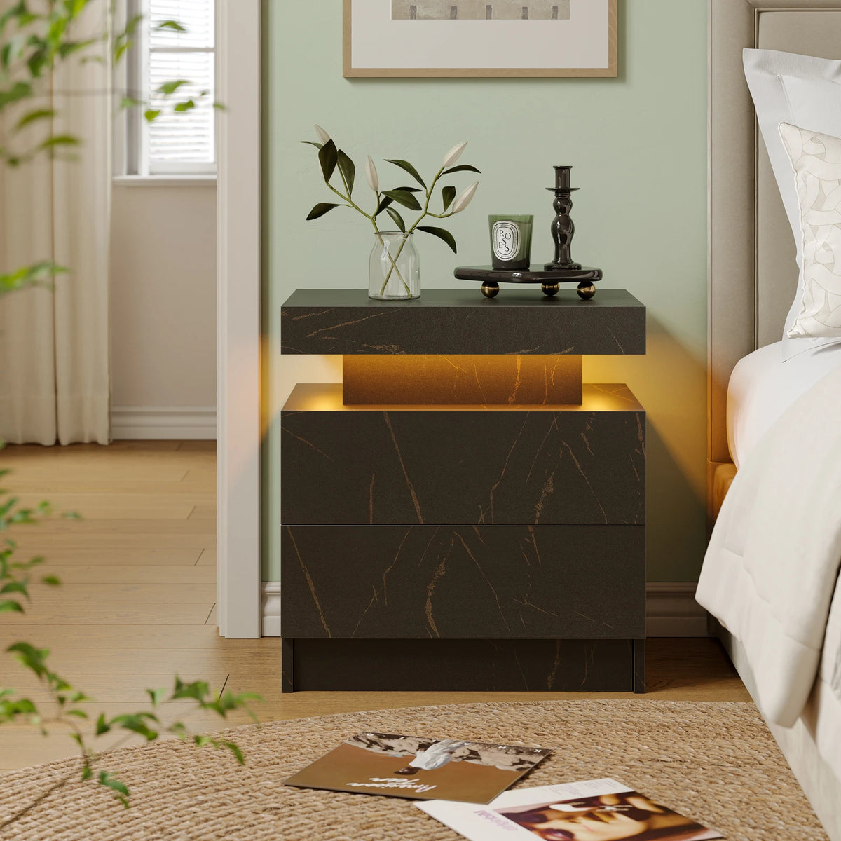 Cubehom LED Nightstand With Two Drawers And RGB Lights