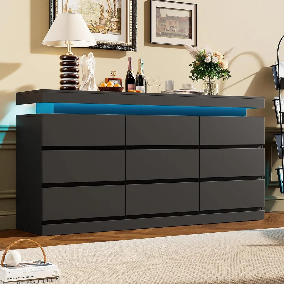 Acekool 9 Drawer Dresser With LED Lights And Charging Station