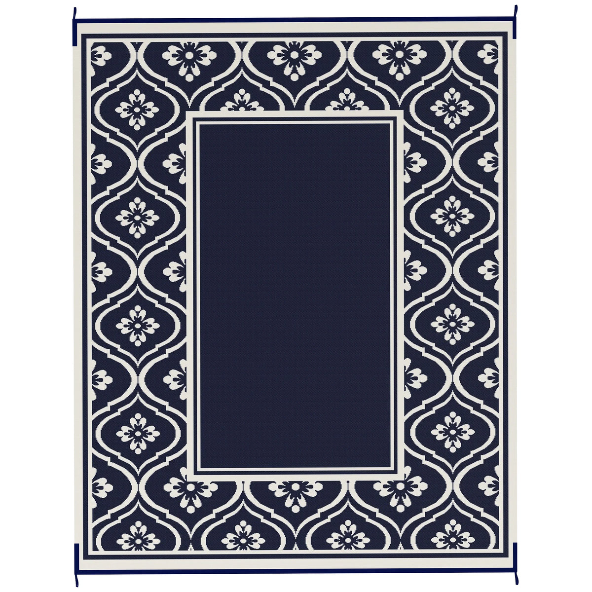Outdoor Rug, 8' x 10' Plastic Straw, Blue White Gourd Border