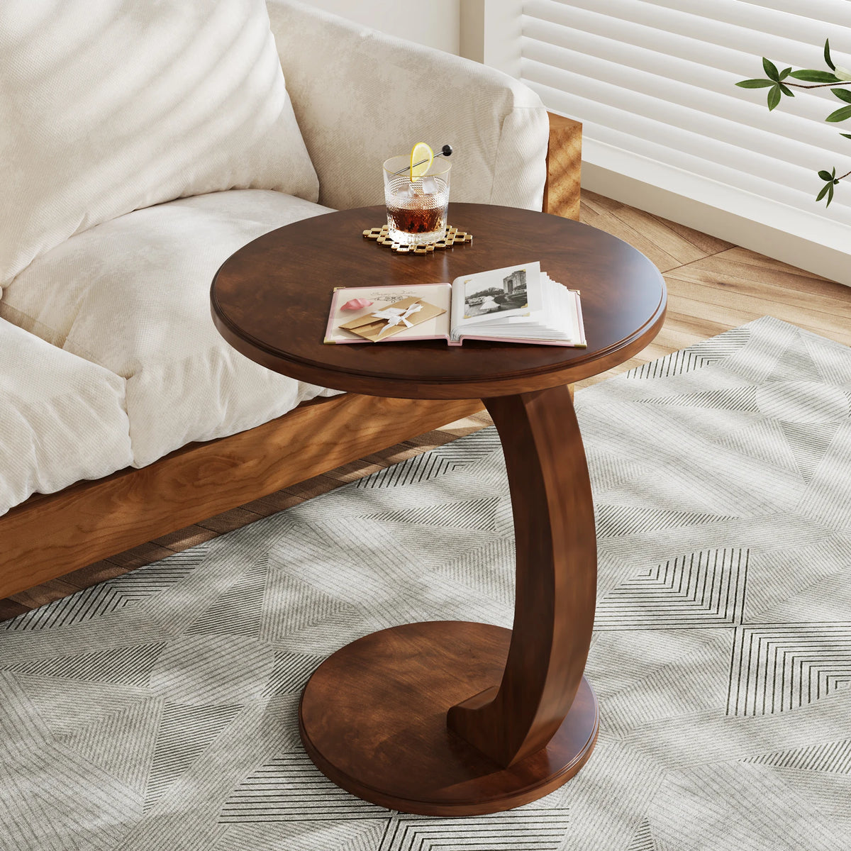 Tribesigns Modern Round C Shaped Wood Side Table for Sofa