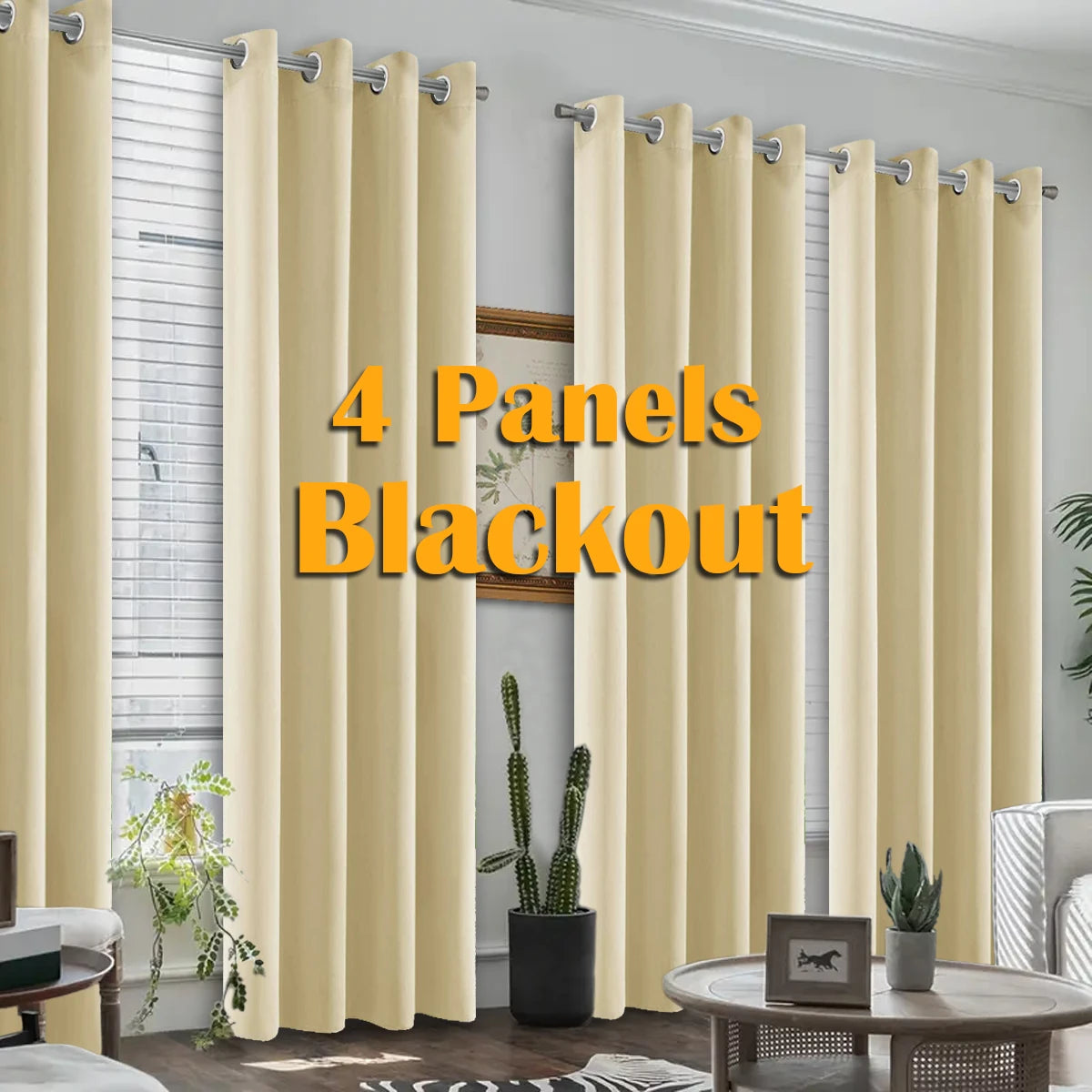 4PCS Blackout Curtains, Heat-Insulated Grommet Curtains For Bedroom Darkening, Noise Reduction Curtains For Living Room