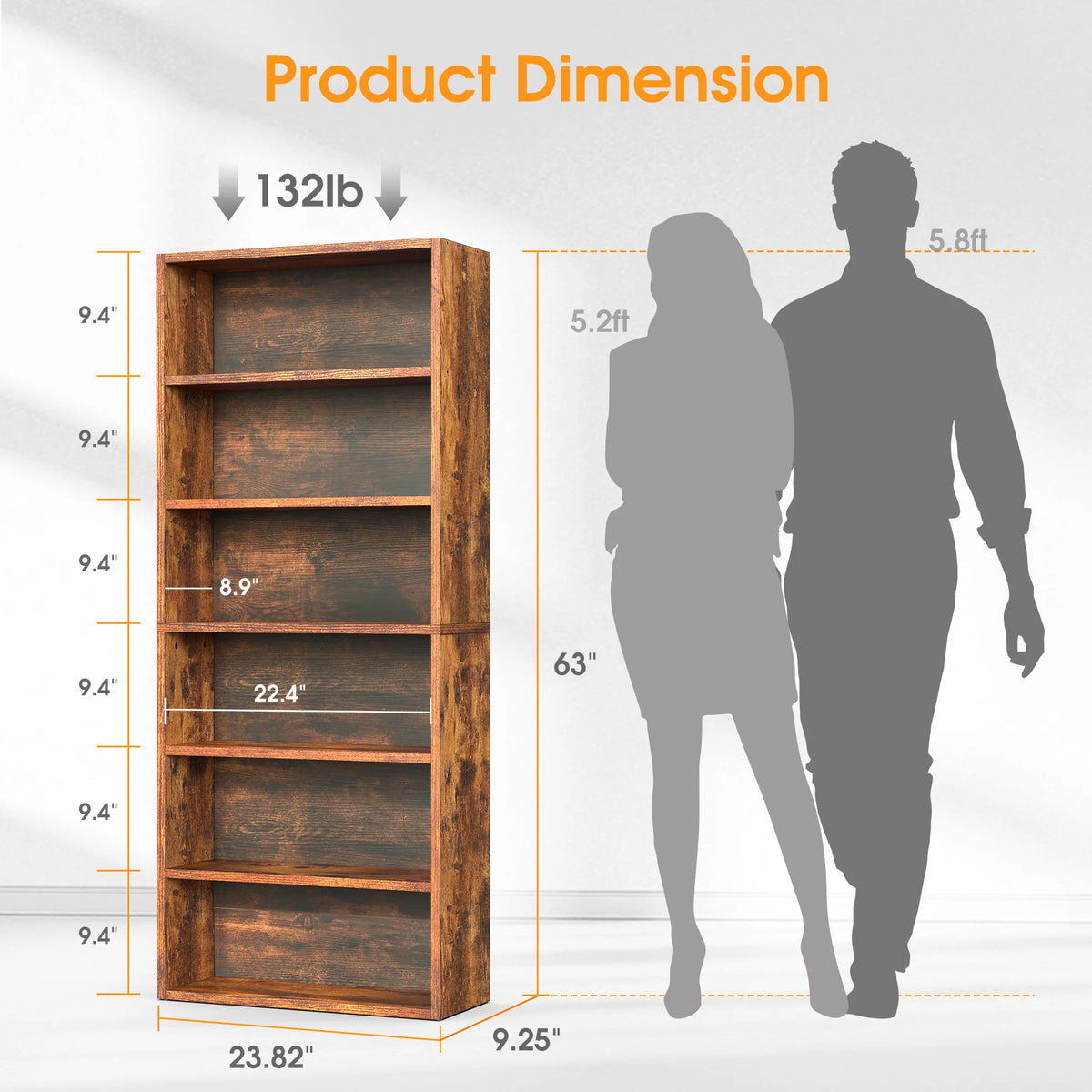 MCQ Wooden Six Shelf Bookcase With Open Display Storage