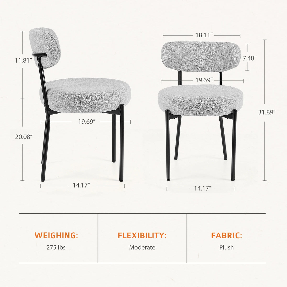 JHK Ergonomic Round Dining Chairs With Plush Fabric Backrests