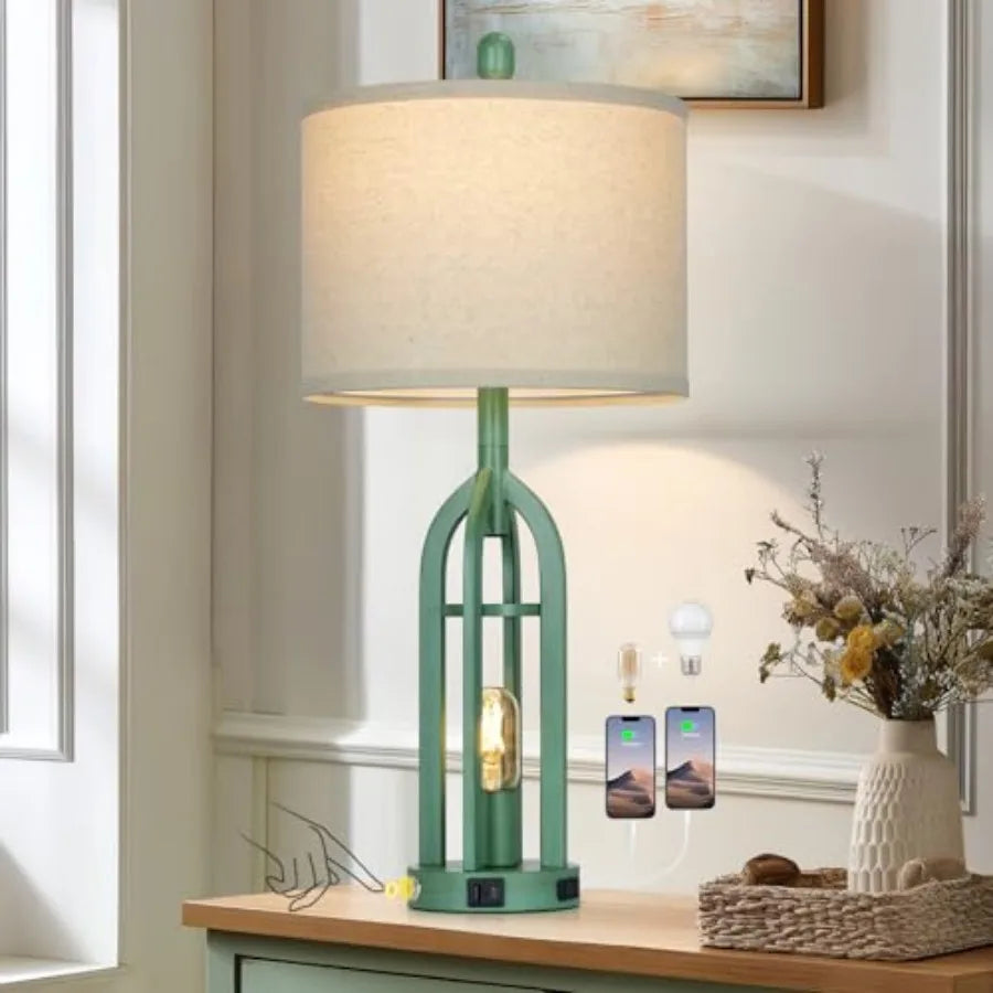 Coastal Touch Control Bedside Lamp With USB Ports And AC Outlet