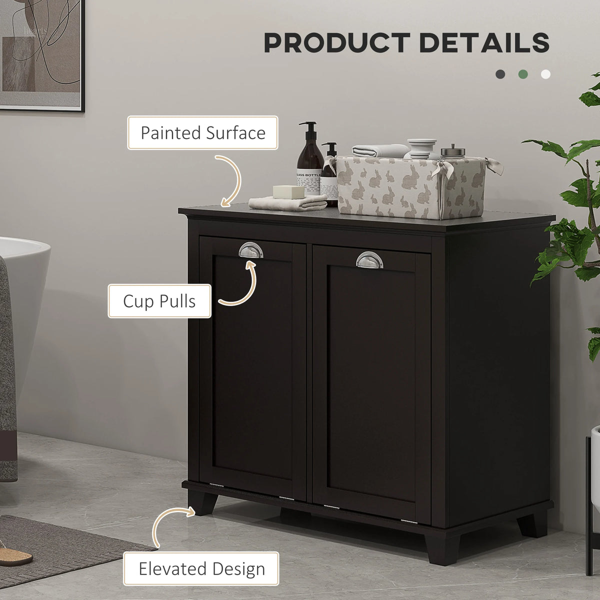 Dual Tilt out Laundry Hamper Cabinet, Bathroom Storage Cabinet with 2-Compartment Hamper, Modern Bathroom Floor Cabinet for Washroom, Black