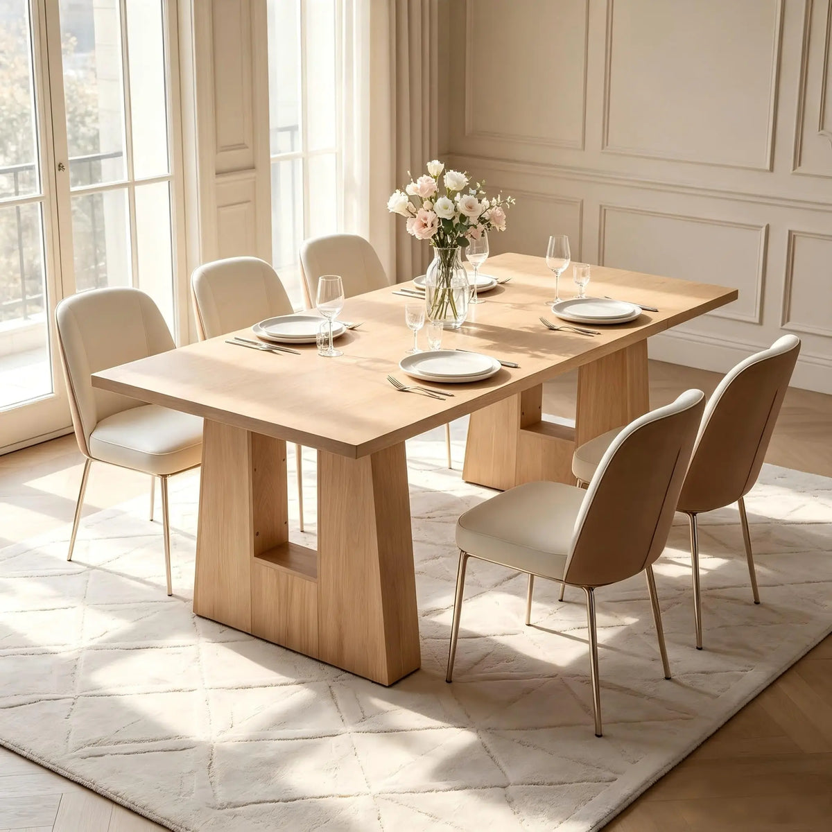 HiMISS Modern Rectangular Dining Table With Wood Leg Base
