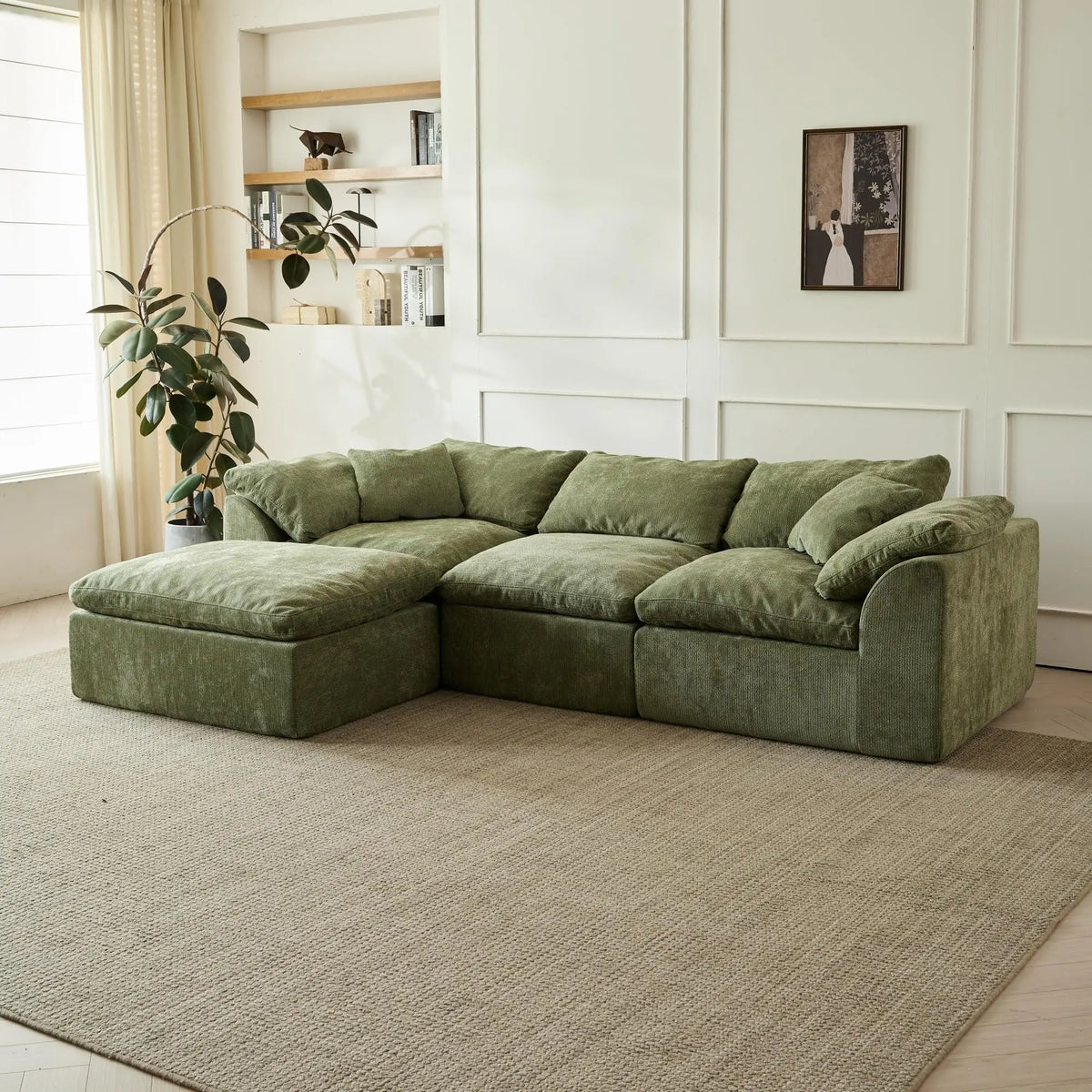 Yeflixvrau Modern L Shaped Cloud Sectional Sofa With Ottoman Cushion