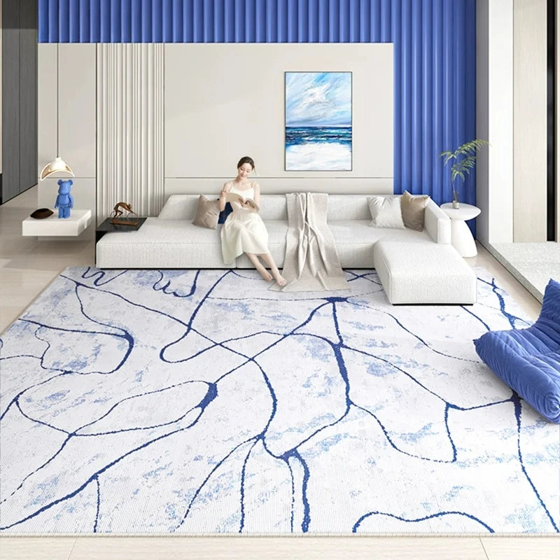 Minimalist Living Room Decoration Carpets Light Luxury Rugs for Bedroom Soft Blue Line Art Lounge Rug Home Thicken Floor Mat