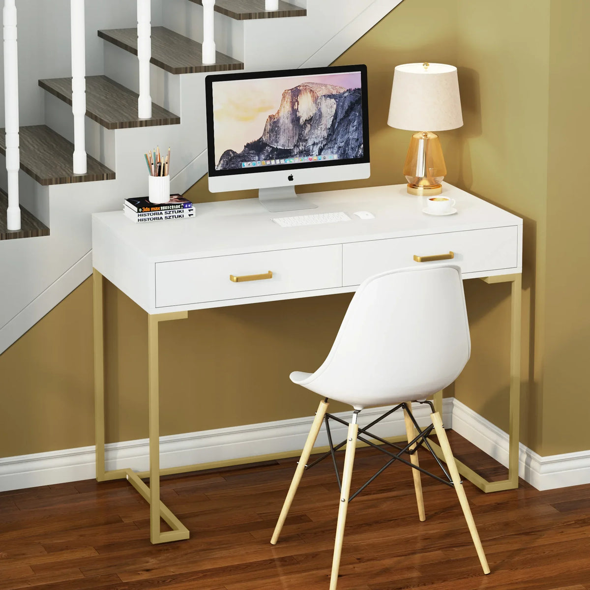 Tribesigns Modern Makeup Vanity Desk With Two Drawers