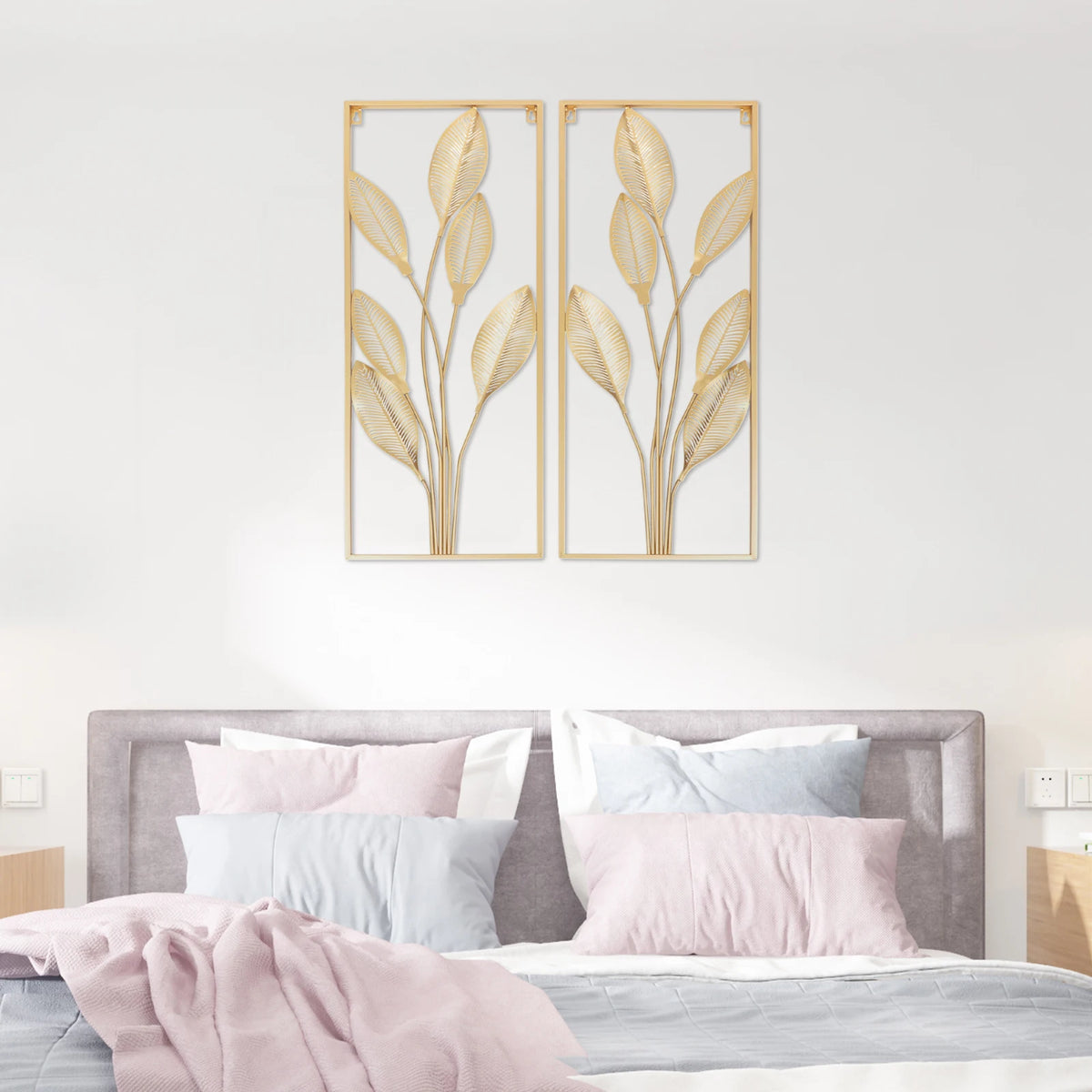 Wrought Iron Leaf Wall Art Set for Home Office Decor