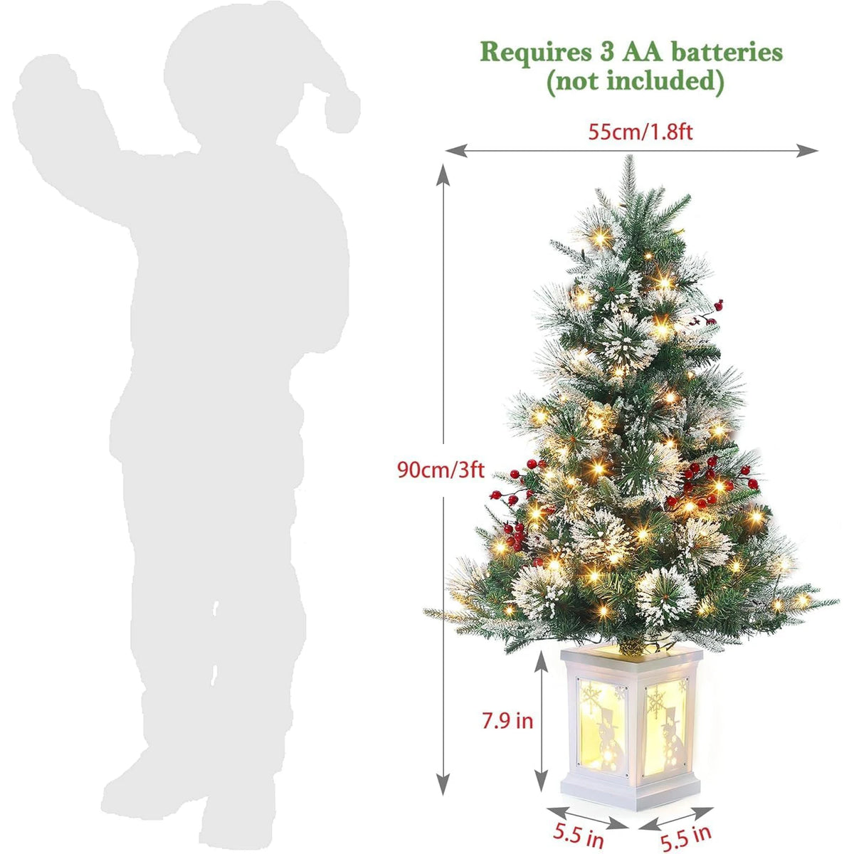 2Pcs Christmas Tree 3 Ft Pre-Lit Artificial Christmas Trees with Potted Base Snow Flocked Small Tree With 78 Lights 8 Modes