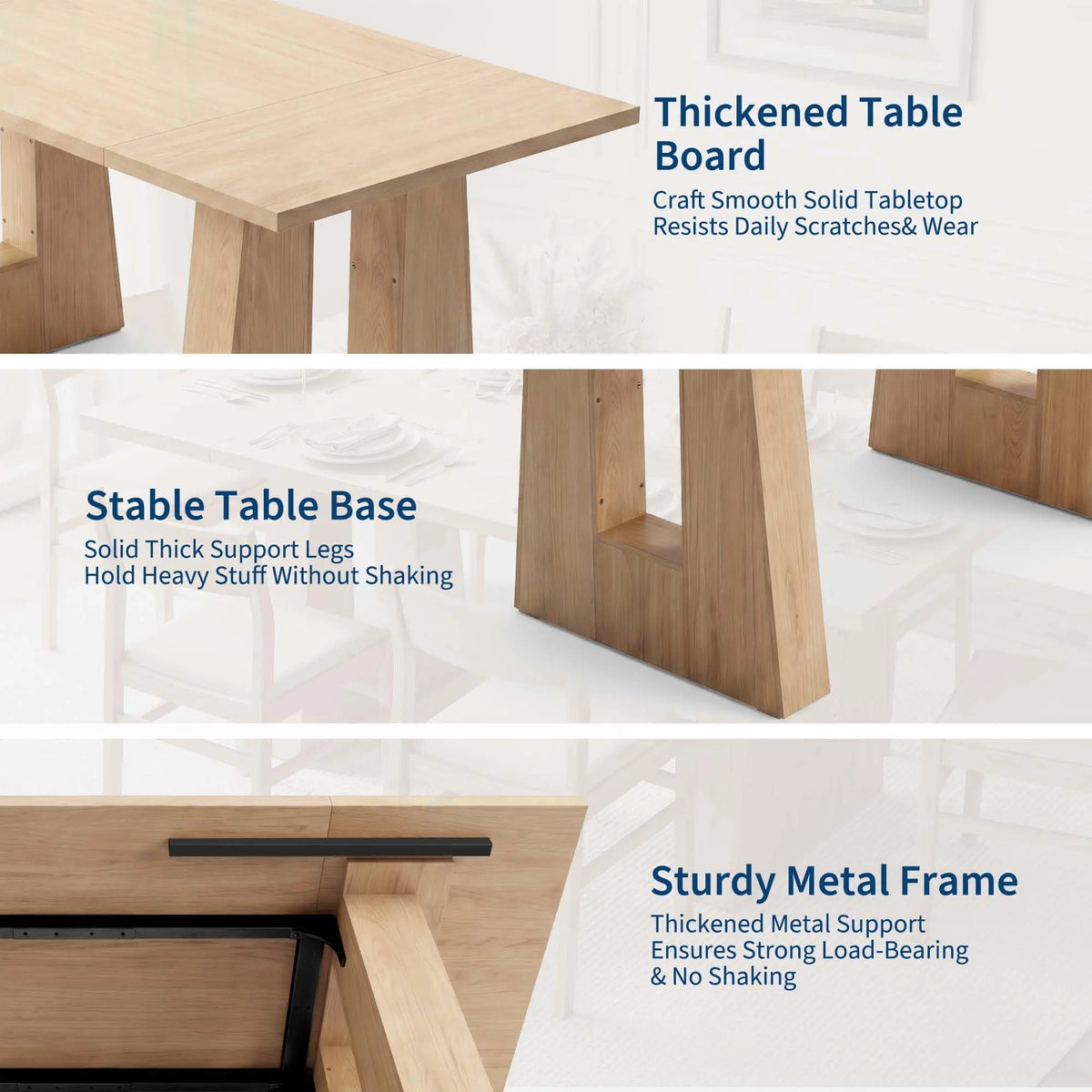 HiMISS Modern Rectangular Dining Table With Wood Leg Base