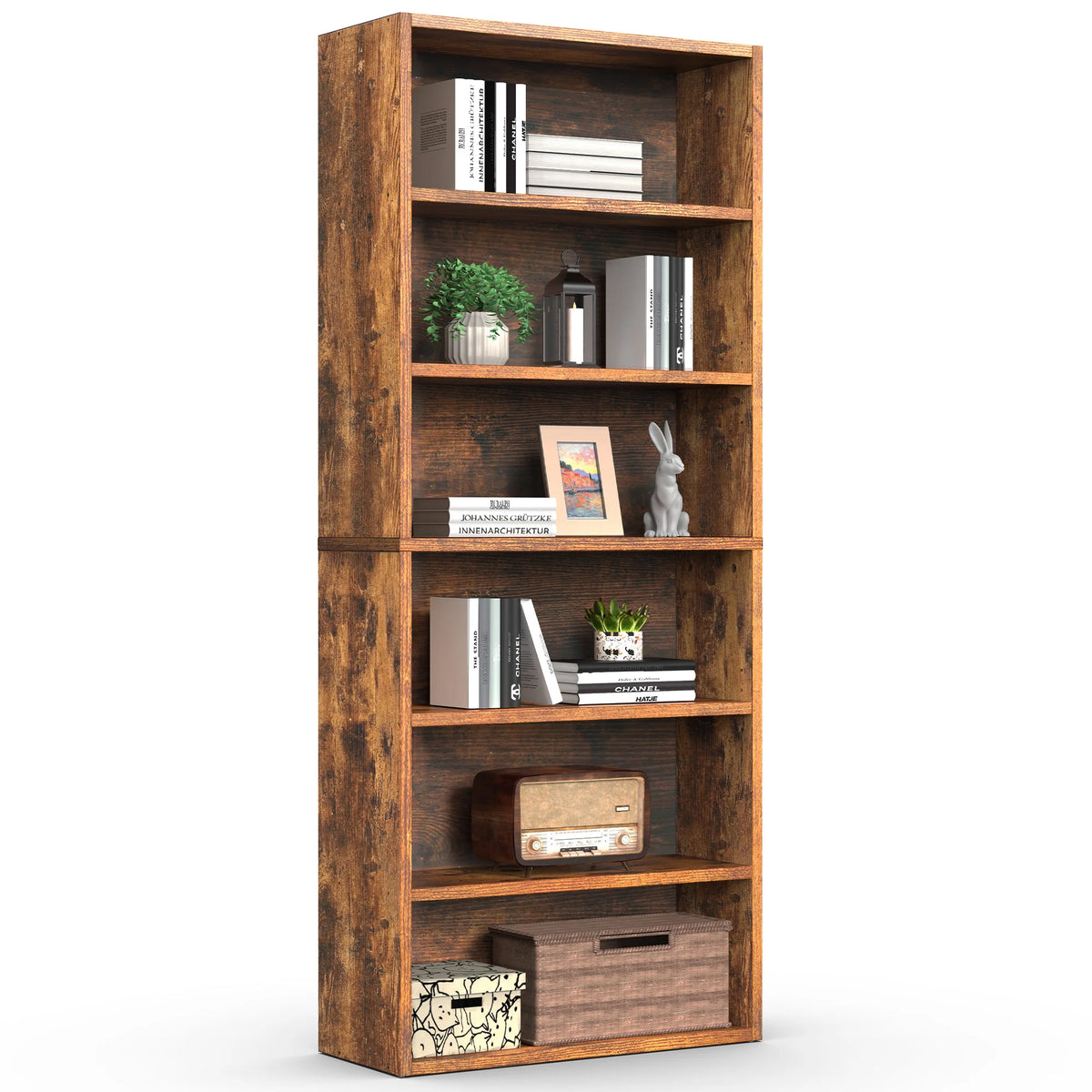 MCQ Wooden Six Shelf Bookcase With Open Display Storage