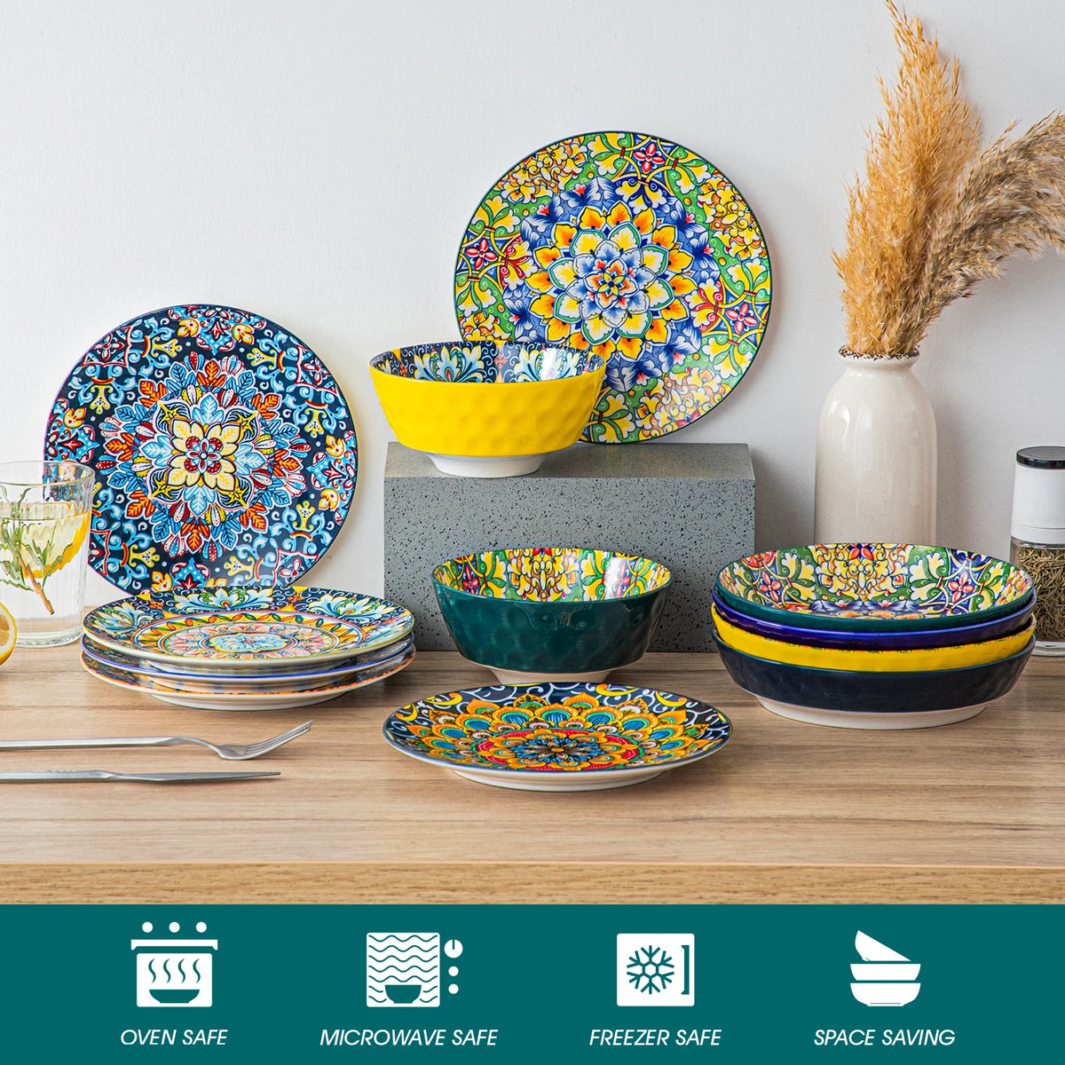 MALACASA Ceramic Dinnerware Set With Plates And Bowls For Home Dining