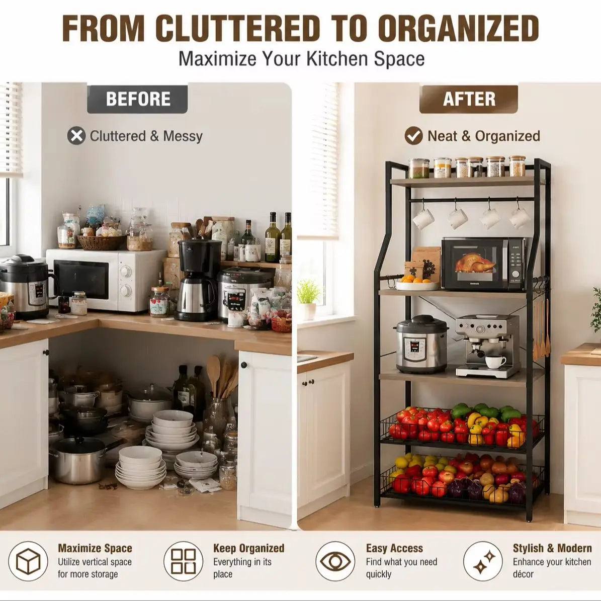 Kitchen Bakers Rack With Microwave Stand Coffee Bar Storage Organizer