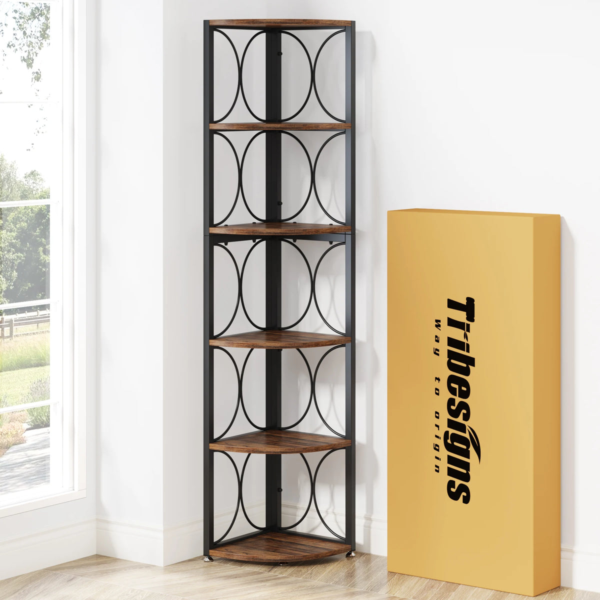 Tribesigns Tall Corner Bookshelf Storage Shelving Unit for Home