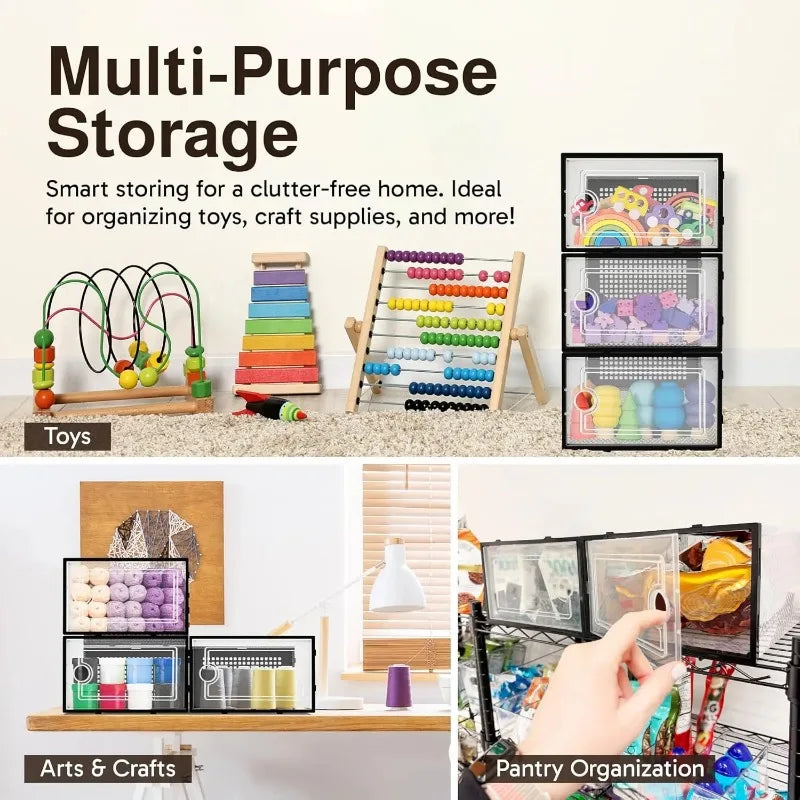 12 Pack Stackable Clear Plastic Shoe Storage Boxes with Front Door, Foldable Shoe Organizer Containers, Dust-Proof Transparent Shoe Drawer Bins for Closet Bedroom Sneaker Boots Storage
