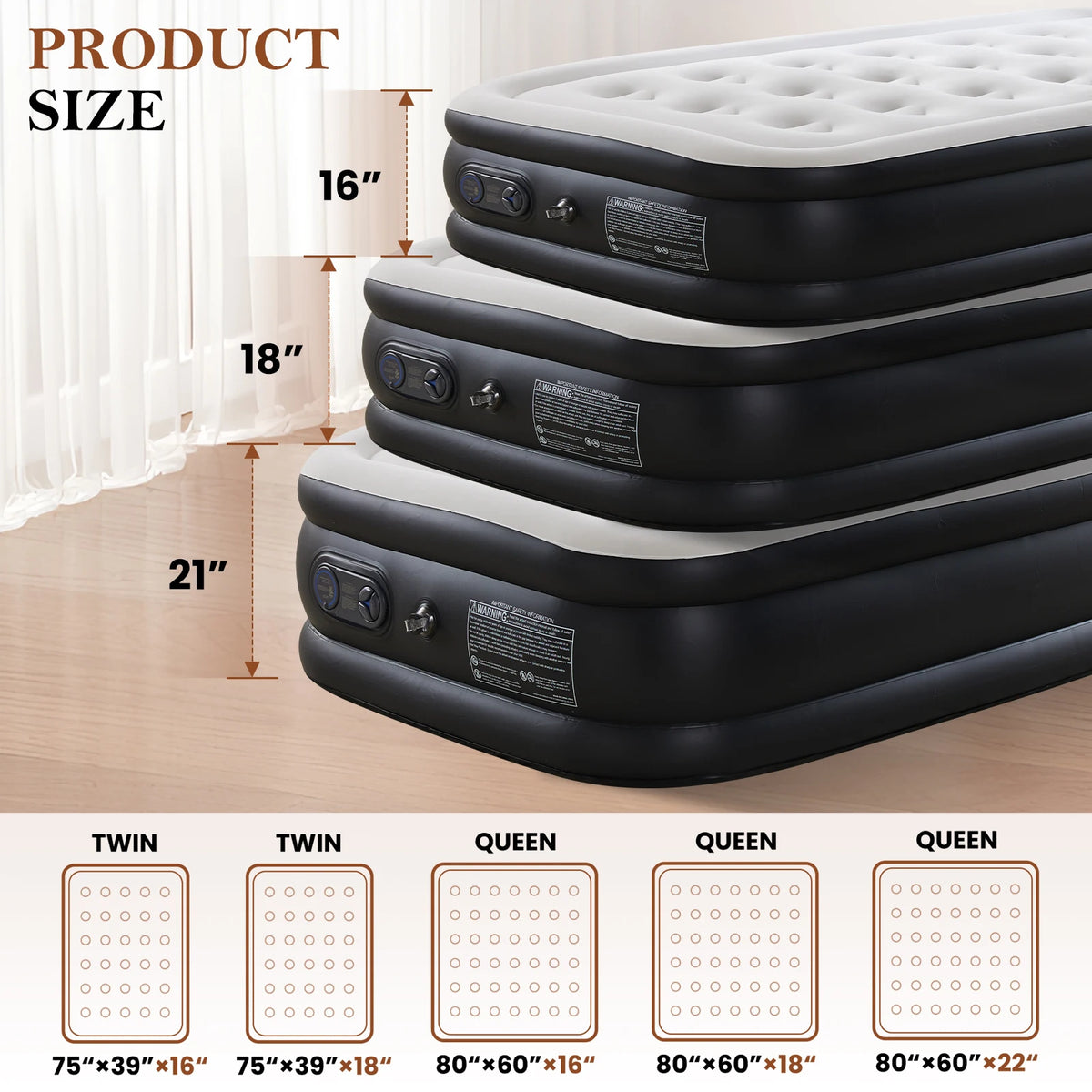 JHK Queen Air Mattress Double Height with Non Slip Bottom