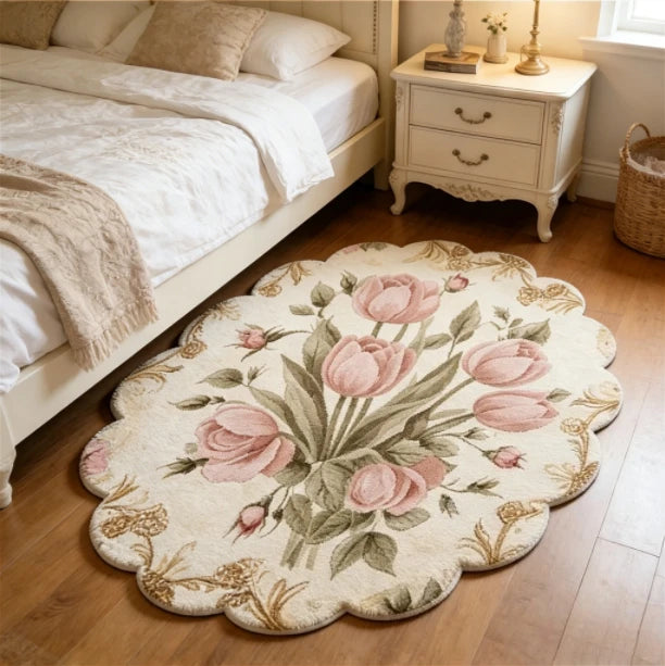 French Style Bedroom Decor Plush Carpet Flower Pattern Carpets for Living Room Fluffy Soft Bedside Floor Mat Thick Washable Rug