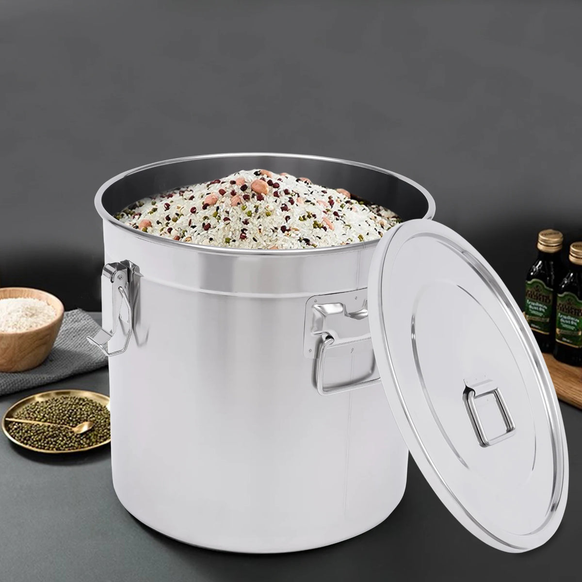Airtight Stainless Steel Food Storage Canister With Locking Clamp