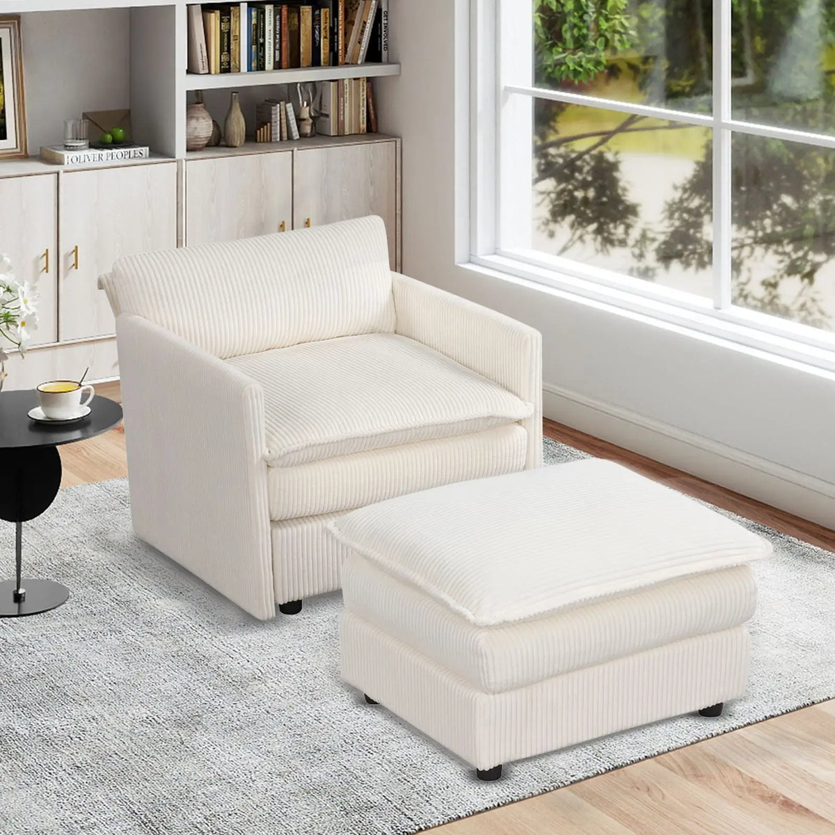 Oversized Accent Chair And Ottoman With Soft Corduroy Cushions